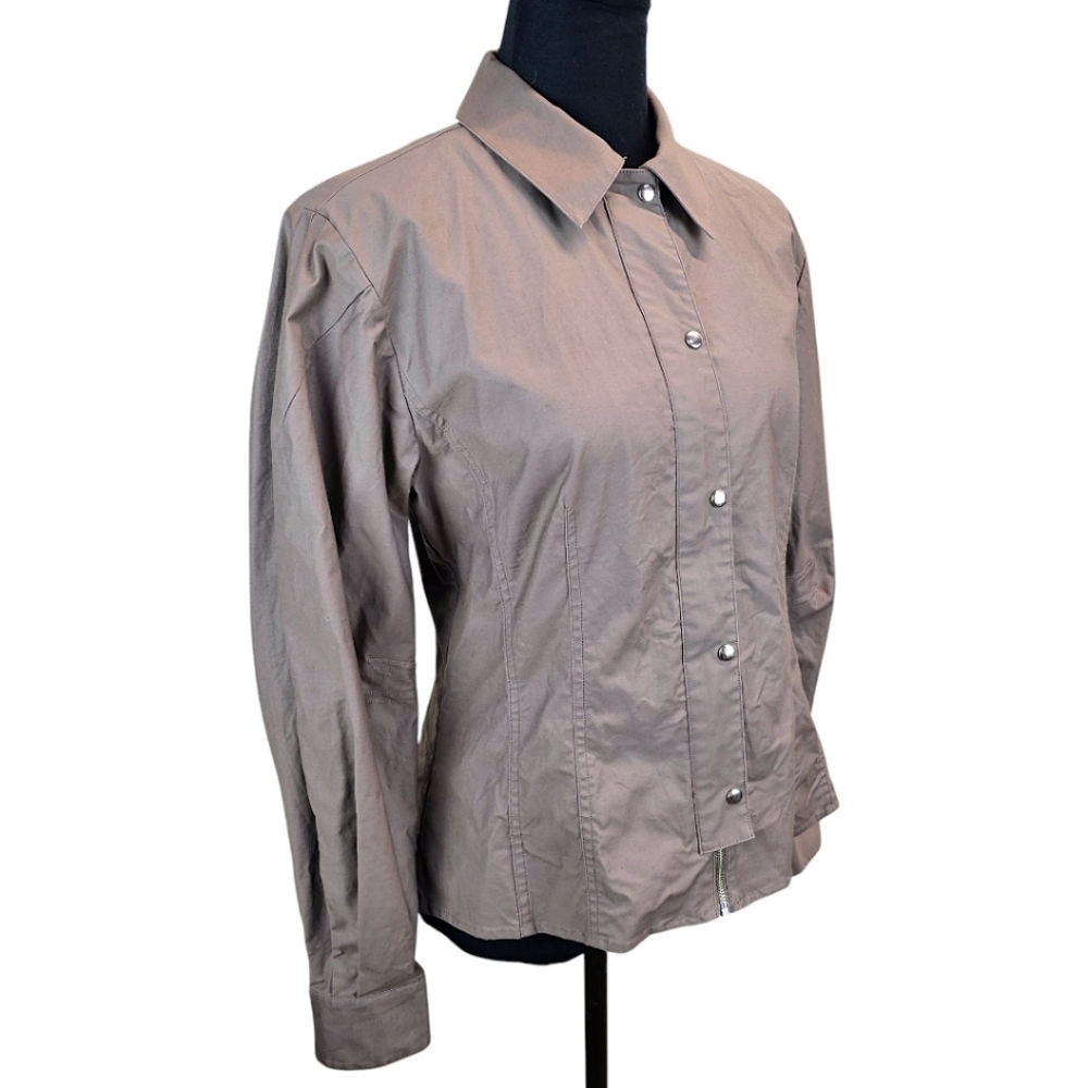 Thakoon Cotton Puff Sleeve Shirt Jacket Sz 6 Taupe Fitted Avant Garde Unique - Picture 4 of 16